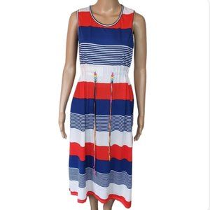 Vintage striped midi dress multicolour prairie Sze M ruffled hem tie waist